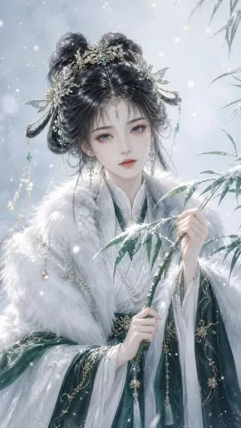 Elegant Oriental Fantasy Illustration — GPT Image 2.5 AI Prompt: 一位成年东方幻想系女性角色，正面近景半身像构图，气质清冷、温柔、神秘而高贵。她拥...