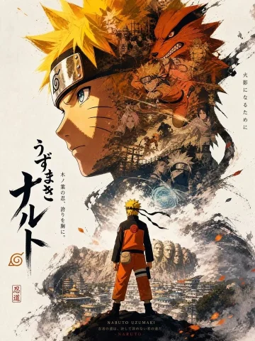 Gritty Naruto Anime Poster — Nano Banana 2 AI Prompt: Create a dramatic vertical anime movie poster in a gritty ink-and-watercolor col...
