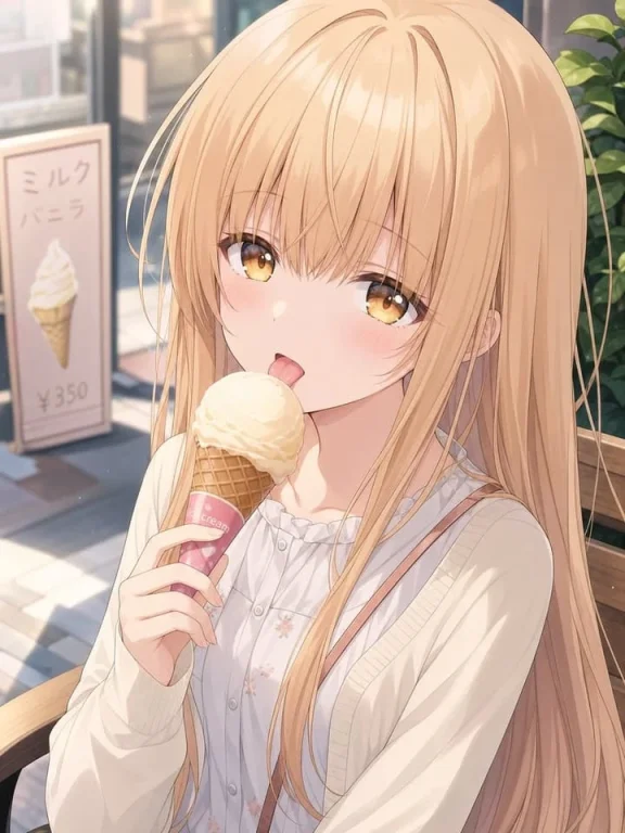 Blonde Anime Girl with Ice Cream