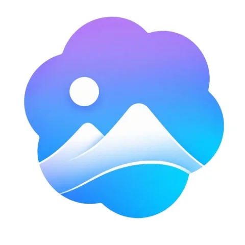 Gradient Mountain Cloud App Logo — GPT Image 2.5 AI Prompt: Create a clean modern app logo on a pure white background: a rounded cloud-like...