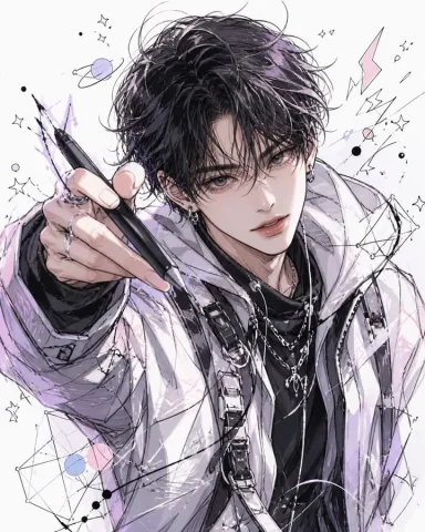 Censored Anime Artist Avatar — Nano Banana 2 AI Prompt: Create a dynamic single-panel anime illustration of a stylish young man with mes...
