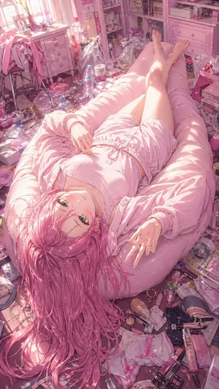 Pink Bedroom Anime Girl