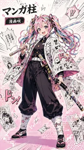 Manga Pillar Poster — Nano Banana 2 AI Prompt: A full-body anime character poster on a vertical canvas, designed like a dramati...