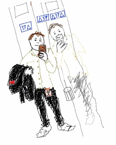 Elevator Selfie Doodle — GPT Image 2.5 AI Prompt: Using the provided reference image, recreate the same mirror selfie composition...