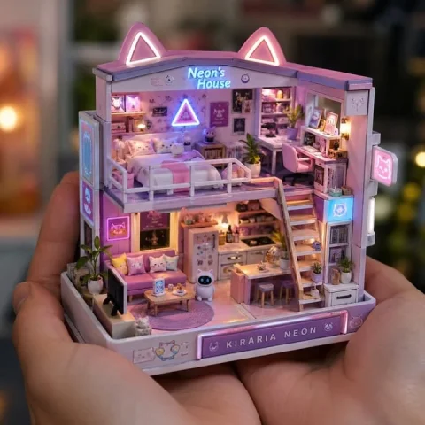 Miniature Craft Photo — Nano Banana 2 AI Prompt: A realistic close-up photograph of a person holding a tiny handcrafted miniature...