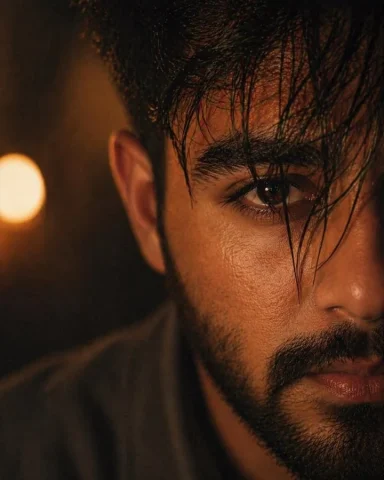 Wet-Hair One-Eye Café Emotional Close-Up — Nano Banana 2 AI Prompt: Ultra-realistic hyper-detailed close-up cinematic portrait of a young man, raw e...
