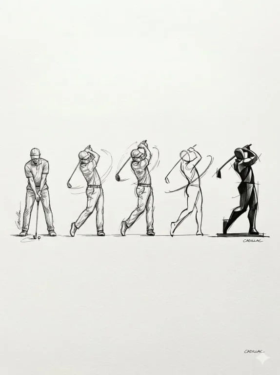 Five-Stage Golf Swing Sketch Evolution
