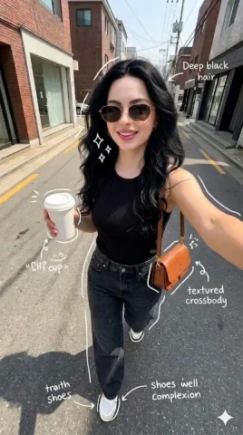 Street Selfie with Hand-Drawn Annotations — Nano Banana 2 AI Prompt: { "scene": "a young woman taking a selfie while walking on a quiet urban stree...