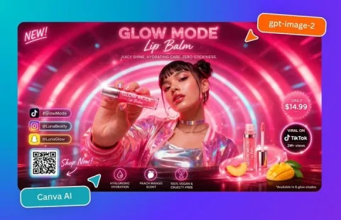 Neon Lip Balm Ad — Nano Banana 2 AI Prompt: Create a glossy, hyper-saturated social media ad poster for a futuristic beauty...