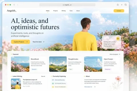 Optimism Portfolio — Nano Banana 2 AI Prompt: {"type":"editorial portfolio website landing page mockup","style":"clean modern...