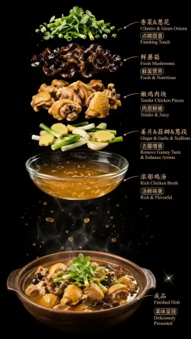 Luxury Chicken Soup Ingredient Poster — Nano Banana 2 AI Prompt: {"type":"food ingredient infographic poster","style":"luxury commercial food pho...