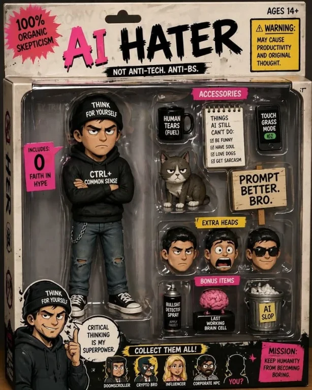 Satirical AI Hater Action Figure
