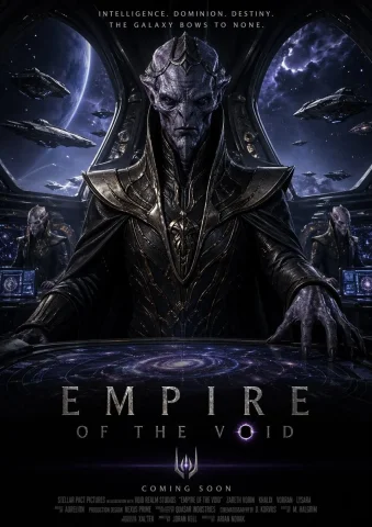 Dark Space Emperor Poster — Nano Banana 2 AI Prompt: A dark epic sci-fi movie poster for EMPIRE OF THE VOID, in a highly cinematic ph...