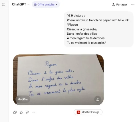 French Poem on Paper — Nano Banana 2 AI Prompt: A realistic 16:9 close-up photograph of a sheet of slightly textured white paper...