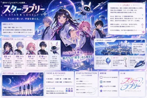 Anime Sci-Fi School Project Proposal — Nano Banana 2 AI Prompt: {"type":"anime sci-fi school project proposal board","title":{"main":"スター・ラ...