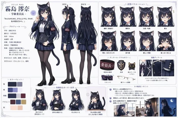 Cat-Eared Student Council Character Reference