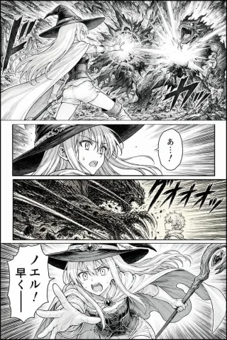 Fantasy Manga Battle Page — Nano Banana 2 AI Prompt: {"type":"black-and-white fantasy manga page","style":"high-detail seinen manga i...