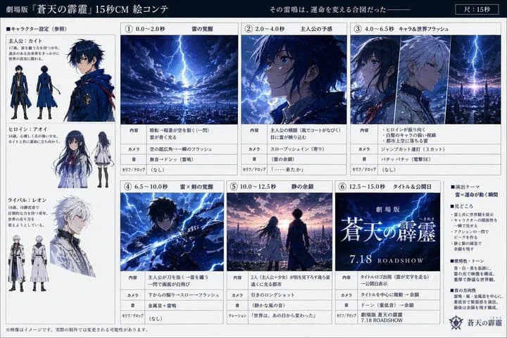 Anime Film Storyboard for 15-Second CM