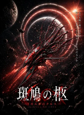 Crimson Space Opera — Nano Banana 2 AI Prompt: A dramatic vertical sci-fi key visual poster for a dark space opera game, featur...