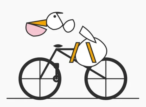 Bird Riding a Bicycle — Nano Banana 2 AI Prompt: A minimalist flat vector illustration on a light gray background showing a whims...