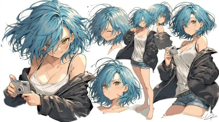 Blue-Haired Anime Character Design Collection