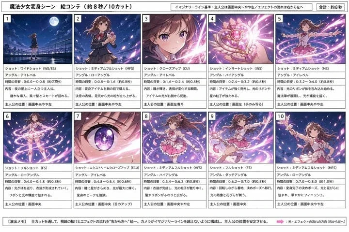 Magical Girl Transformation Storyboard