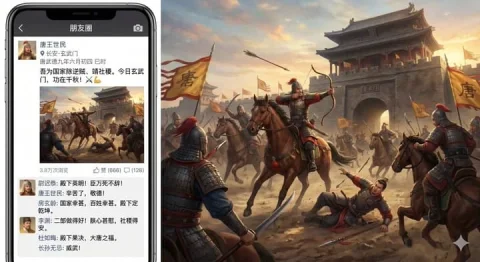 Xuanwu Gate Incident Moments Post — Nano Banana 2 AI Prompt: A humorous, highly detailed composite image showing a modern smartphone displayi...