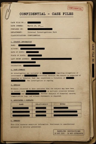 Vintage Classified Dossier — Nano Banana 2 AI Prompt: A top-down cinematic still life of a vintage classified investigation dossier on...