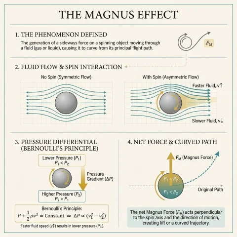Minimal Magnus Effect Poster — Nano Banana 2 AI Prompt: {"type":"educational physics infographic poster","topic":"The Magnus Effect","st...