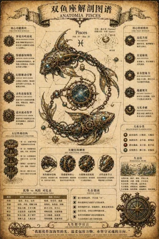 Steampunk Constellation Anatomy — Nano Banana 2 AI Prompt: 你是一位专业复古蒸汽朋克解剖图谱设计师，擅长星座机械结构科普海报。根据用户指定的...