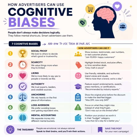 Cognitive Bias Infographic — Nano Banana 2 AI Prompt: Create an infographic for Instagram post about how advertisers can use cognitive...