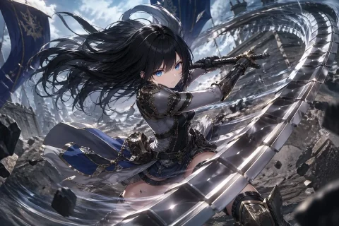 Anime Warrior With Whip Sword — Nano Banana 2 AI Prompt: A dramatic high-action anime fantasy illustration of a young female warrior with...