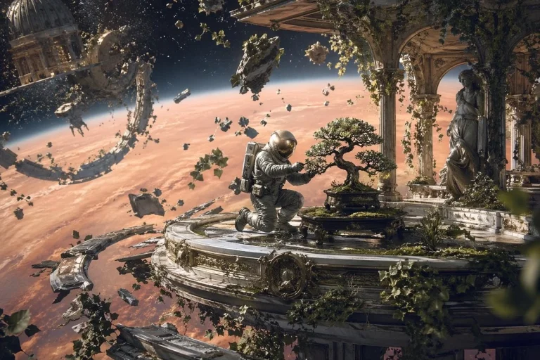 Astronaut Tending Bonsai