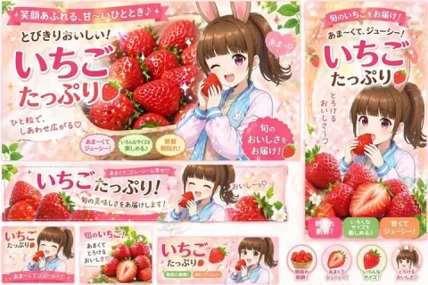 Strawberry Promo Banner Set — Nano Banana 2 AI Prompt: { "type": "promotional banner design set", "theme": "strawberry advertisement ca...