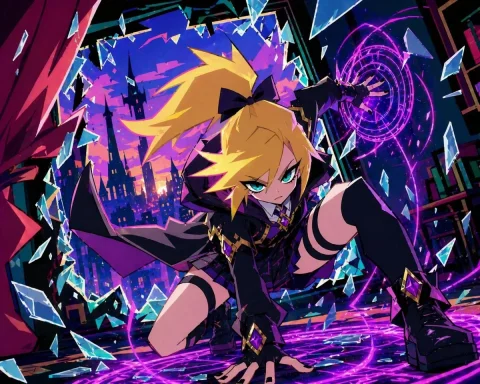 Dynamic Anime Magic Action Scene — Nano Banana 2 AI Prompt: A dynamic anime illustration of a girl with spiky blonde hair tied in a high pon...