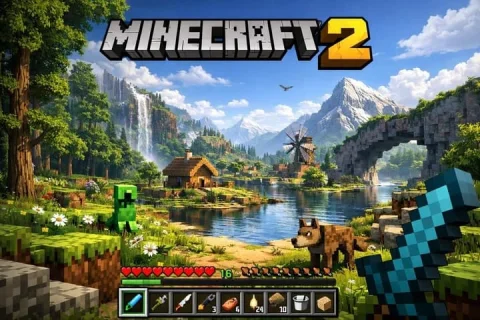 Next-Gen Voxel Game Screenshot — Nano Banana 2 AI Prompt: A highly detailed, realistic first-person video game screenshot of a next-genera...