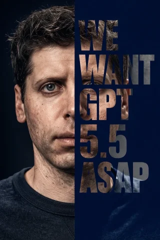 Half-Face Typography Portrait — Nano Banana 2 AI Prompt: A highly realistic, dramatic studio portrait of a man resembling Sam Altman with...