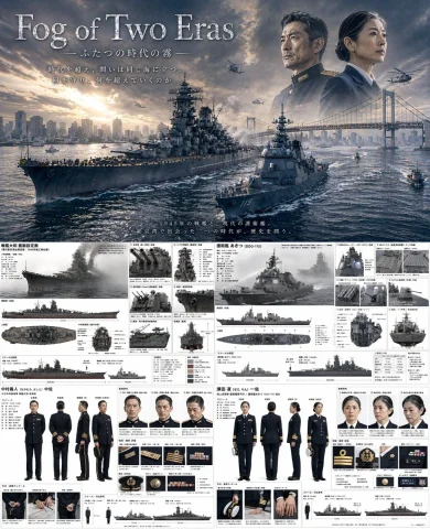 Fog of Two Eras — Nano Banana 2 AI Prompt: { "type": "combined cinematic poster and technical reference sheet", "theme"...