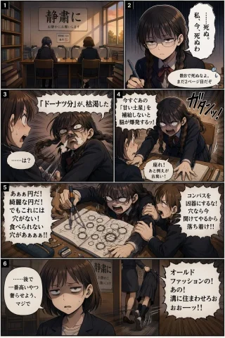 6-panel manga page — Nano Banana 2 AI Prompt: { "type": "6-panel manga page", "characters": { "character_A": "girl wit...