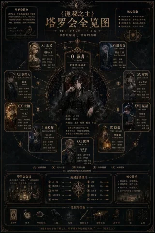 Dark Fantasy Tarot Club Infographic — Nano Banana 2 AI Prompt: { "type": "dark fantasy lore infographic", "style": "gothic steampunk anime...
