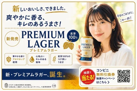 Japanese Beer Advertisement — Nano Banana 2 AI Prompt: { "type": "Japanese beverage advertisement banner", "subject": { "descri...