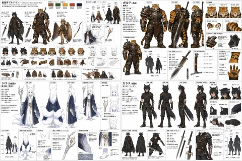 4-Quadrant Character Design Sheet — Nano Banana 2 AI Prompt: { "type": "4-quadrant character design reference sheet", "style": "anime con...