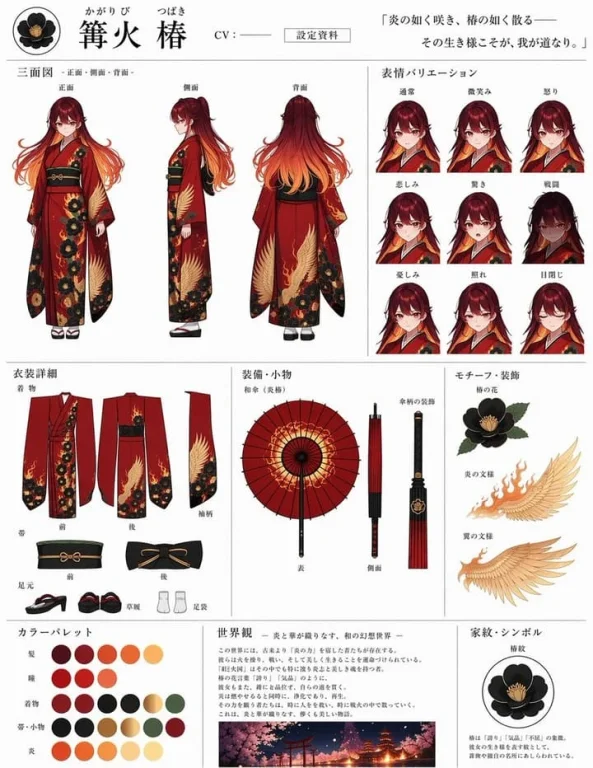 Kagaribi Tsubaki Outfit Breakdown Sheet