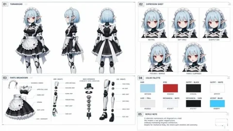 Cyber Maid Character Design — Nano Banana 2 AI Prompt: { "type": "anime character design document", "character": { "concept": "cybernet...