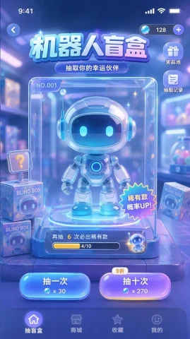 Mobile Game UI Prototype — Nano Banana 2 AI Prompt: { "type": "mobile game UI mockup", "theme": "sci-fi, cute, glassmorphism, ne...