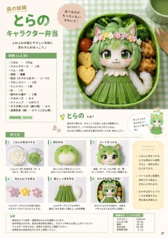 Character Bento Recipe — Nano Banana 2 AI Prompt: { "type": "magazine recipe page layout", "theme": "character bento (kyaraben)",...