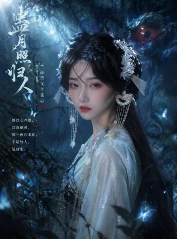 Official Drama Still, Fantasy — Nano Banana 2 AI Prompt: 电视剧官方剧照，古装奇幻题材《蛊月照归人》，苗疆蛊灵少女，图一主角同款面容与五官...