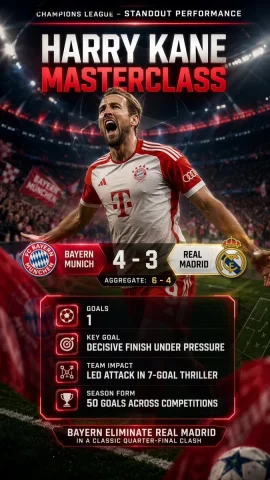 Champions League Highlight Card — Nano Banana 2 AI Prompt: Search the web for this week’s standout individual performance in Champion’s Lea...