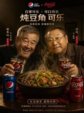 Cinematic Dining Poster — Nano Banana 2 AI Prompt: A cinematic, high-quality advertisement poster featuring two older Asian men sit...