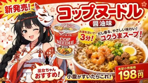 Anime Style Instant Noodle Ad — Nano Banana 2 AI Prompt: { "type": "Japanese promotional banner advertisement", "background": "vibrant re...